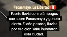 Fuerte lluvia con relámpagos cae sobre Pacasmayo