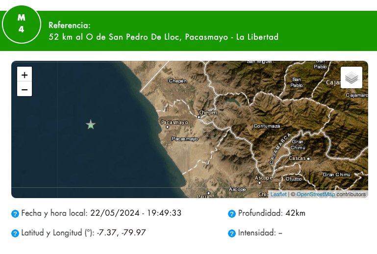 Sismo de 4.0 en Pacasmayo/San Pedro de LLoc