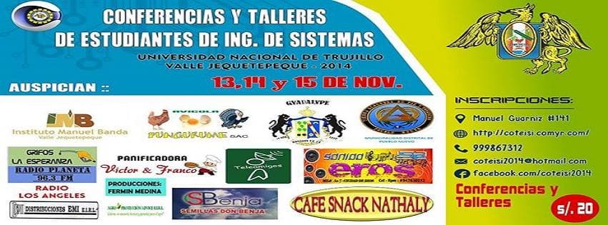 13, 14 y 15 Nov. Conferencias y Talleres de Estudiantes de Ing de Sistemas UNT VJ