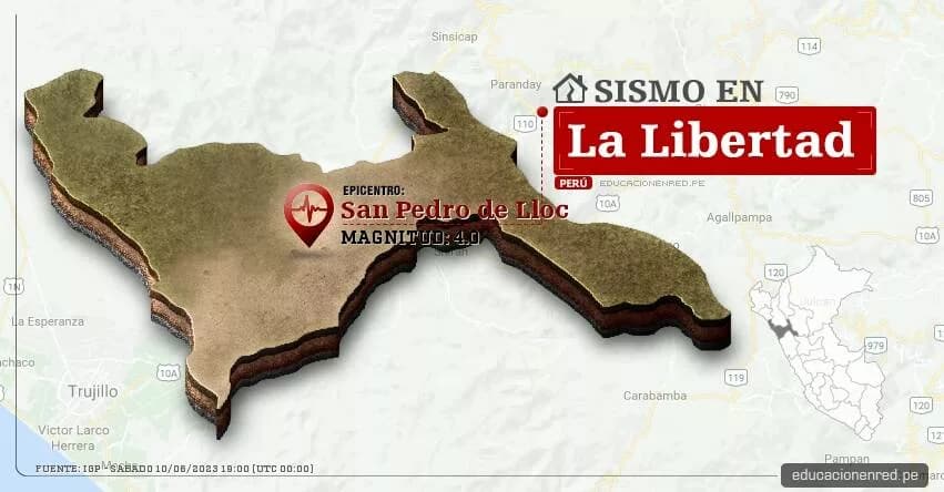 Temblor en La Libertad de Magnitud 4.0 (Hoy Sábado 10 Junio 2023) Sismo – Epicentro – San Pedro de Lloc – Pacasmayo