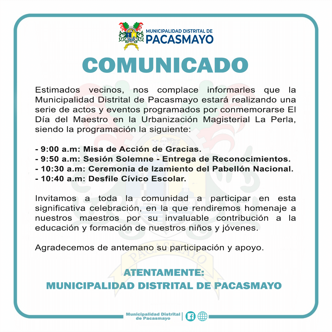 Pacasmayo celebra el Día del Maestro con eventos