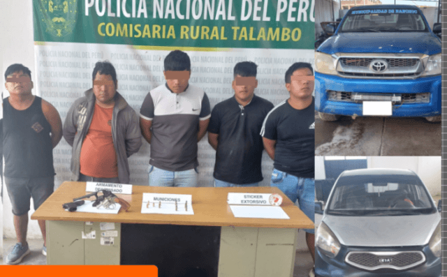 Cinco detenidos por robo de vehículos y armas en Chepén