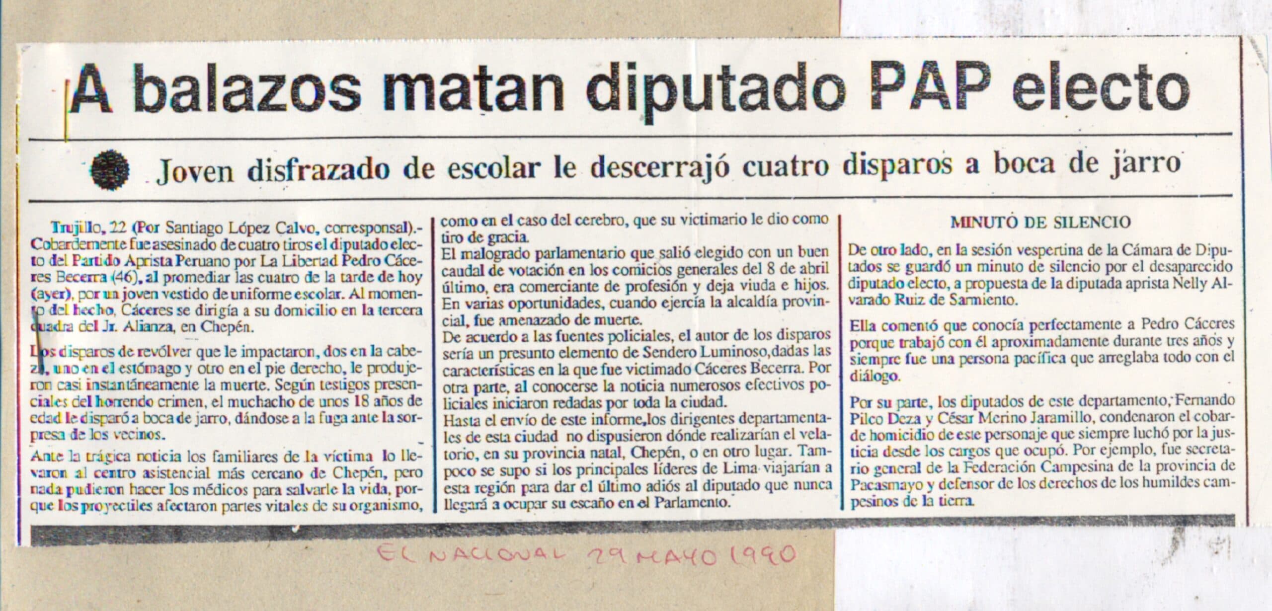 1990 – Asesinato de diputado en Chepén: Recordando un evento trágico