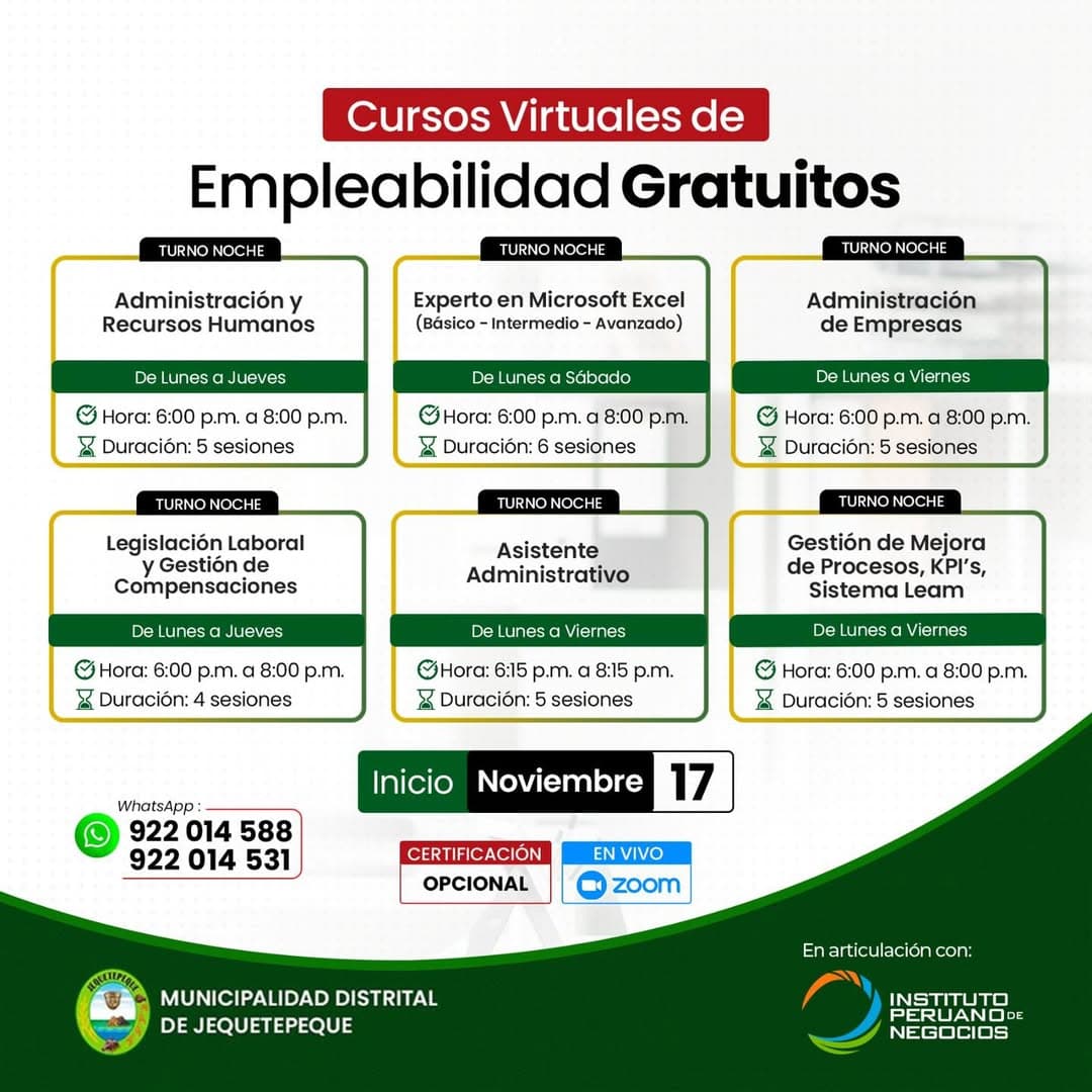 Cursos de Empleabilidad en Jequetepeque: Mejores Oportunidades Laborales