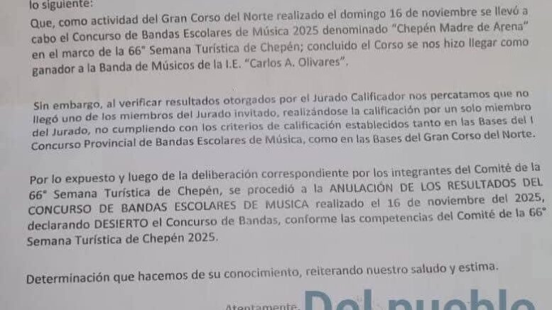 Concurso de Bandas en Chepén: Resultados Anulados y Controversia