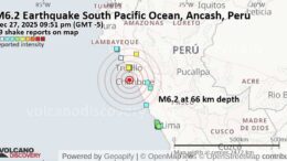 Terremoto de 6.2 en Océano Pacífico cerca de Ancash, Perú